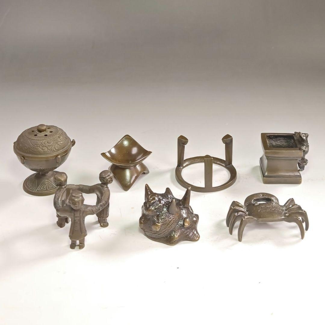 ウ207 『唐銅 七種蓋置 共箱』『金工師作』茶道具