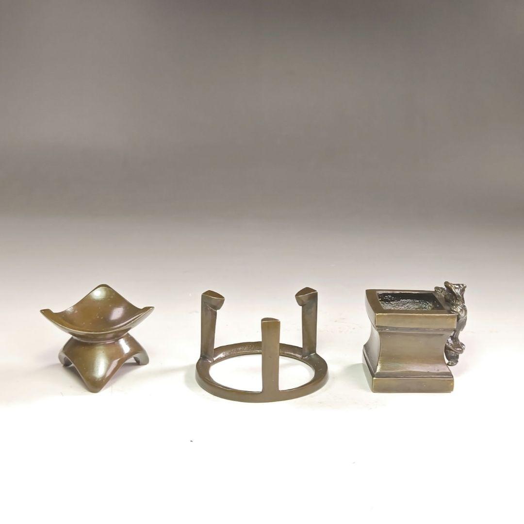 ウ207 『唐銅 七種蓋置 共箱』『金工師作』茶道具