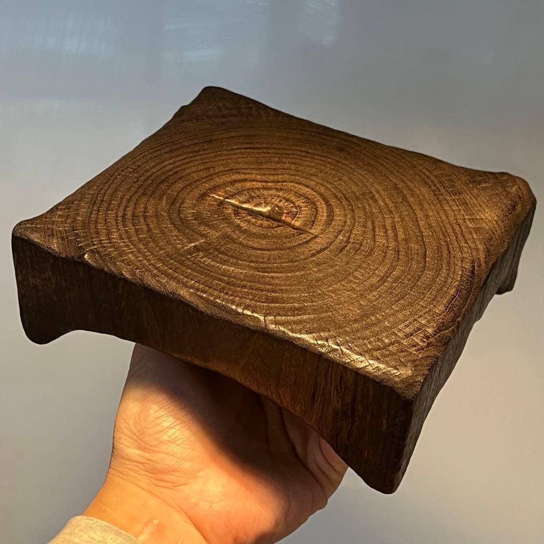 時代 紫檀 唐木三足底座・唐木瓶座 径19.3cm・花台・香炉台 夢工房