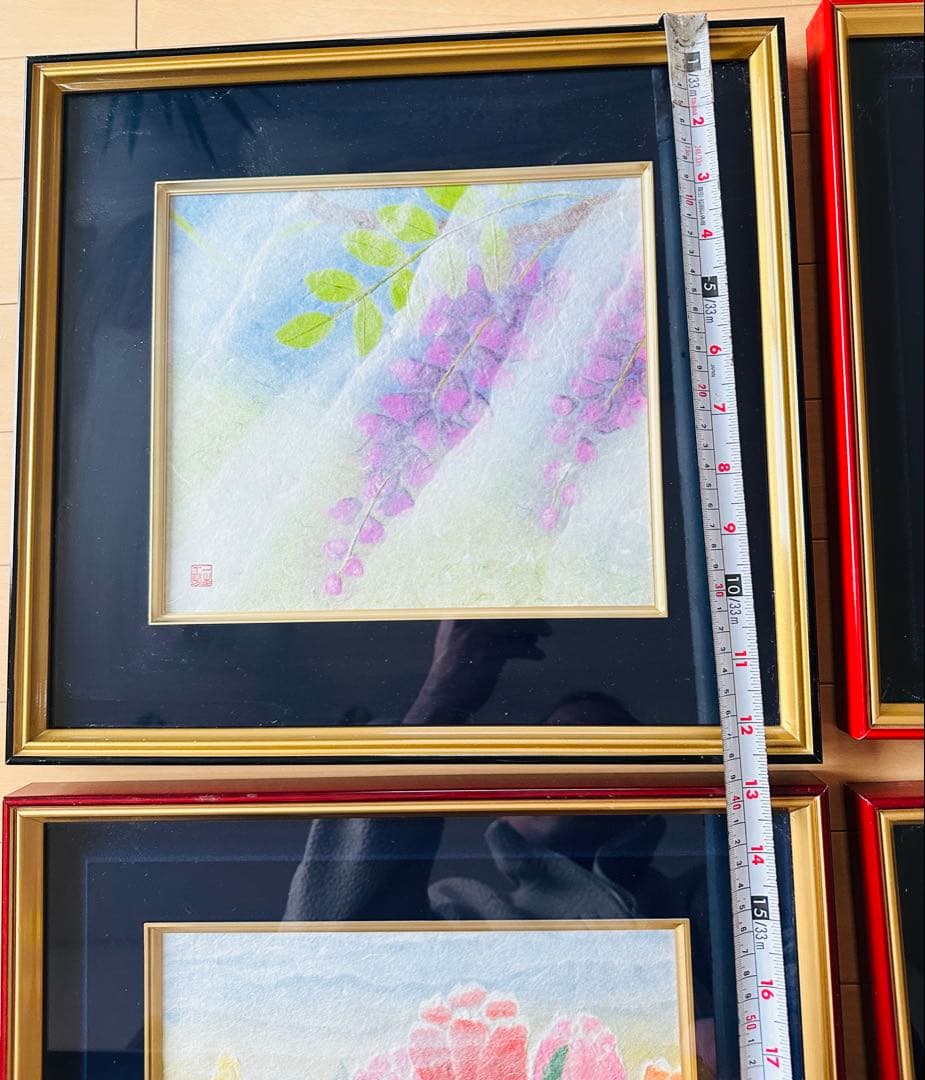 人間国宝，山内一生（作）和紙工芸4枚セット額装 皇太子殿下行啓の