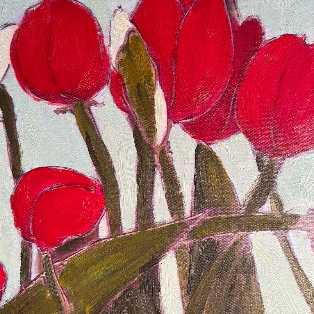 手書き油絵 チューリップ 額付 絵画 インテリア 油彩画