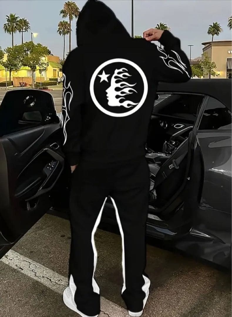 i*h様 HELLSTARセットアップ パーカー×パンツ フレイムデザイン 海外