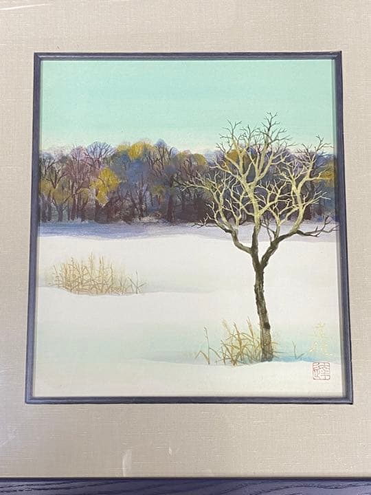 絵画　色紙画　色紙額　水彩画　新雪　　3