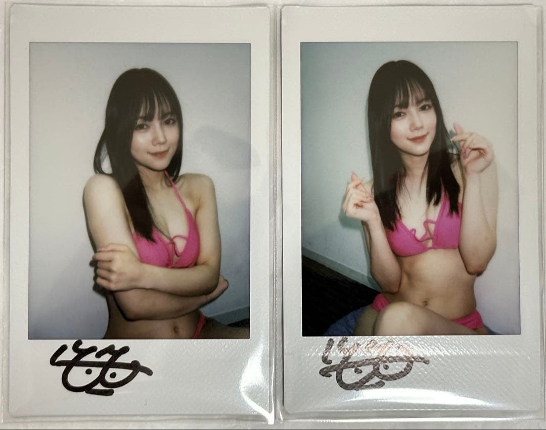 涼森れむ 2点セット 直筆サイン入り チェキ ピンク - メルカリ