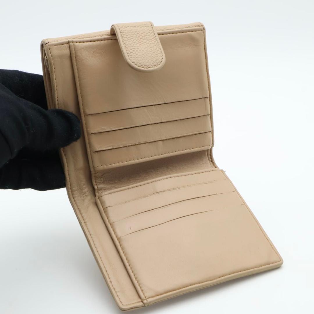 【極美品】CHANEL Wホック　二つ折り財布　ココマーク　キャビアスキン