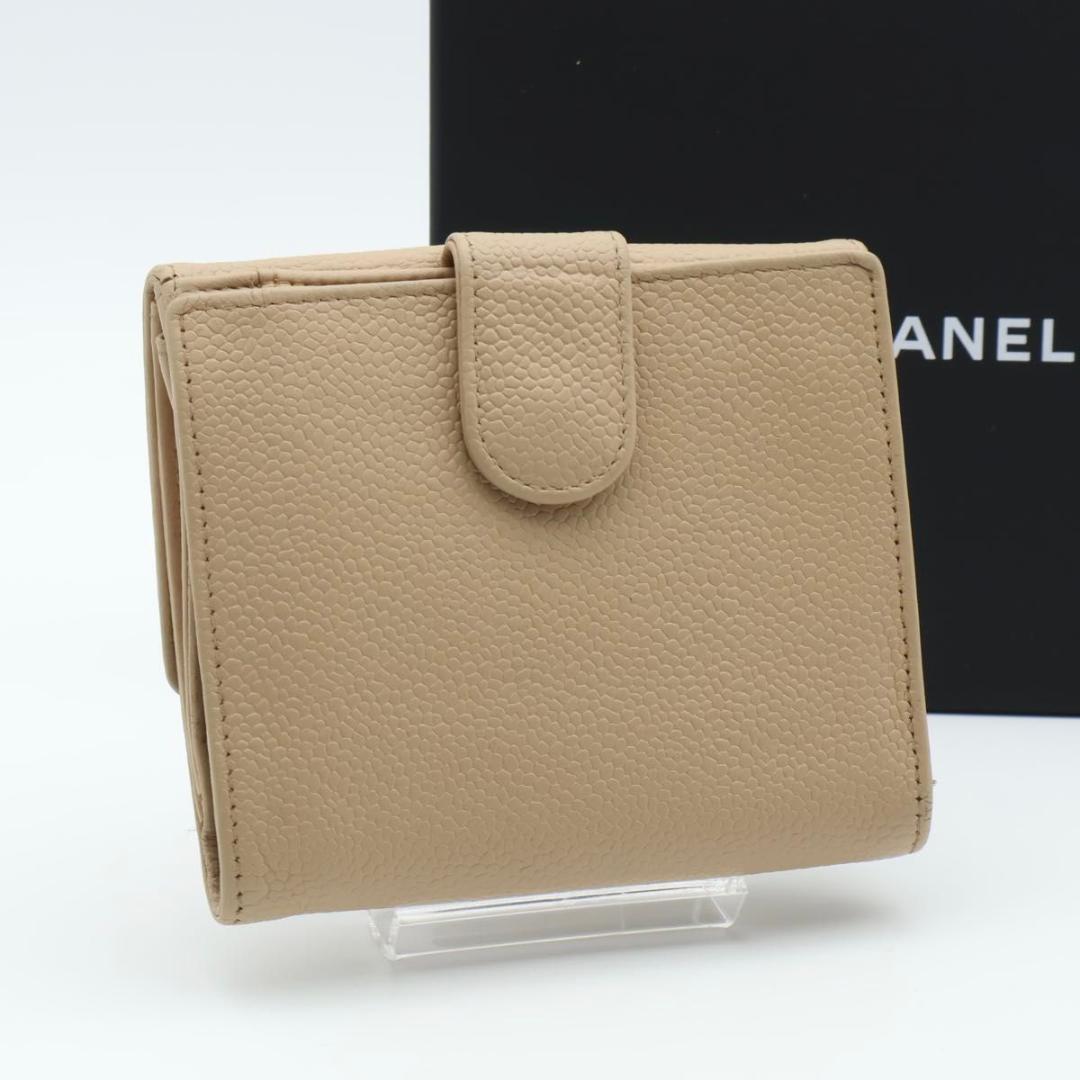 【極美品】CHANEL Wホック　二つ折り財布　ココマーク　キャビアスキン