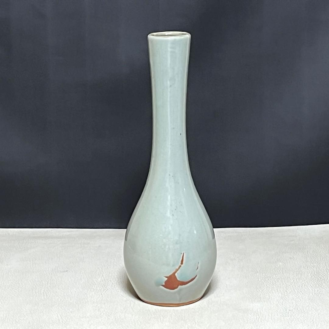 三代 諏訪蘇山 青磁 鶴首 一輪生 共箱 諏訪修 鶴首花入 一輪挿し