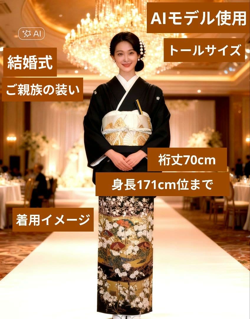 NO470 豪華正絹黒留袖 高身長 裄丈70cm 正絹長襦袢 他全てセット