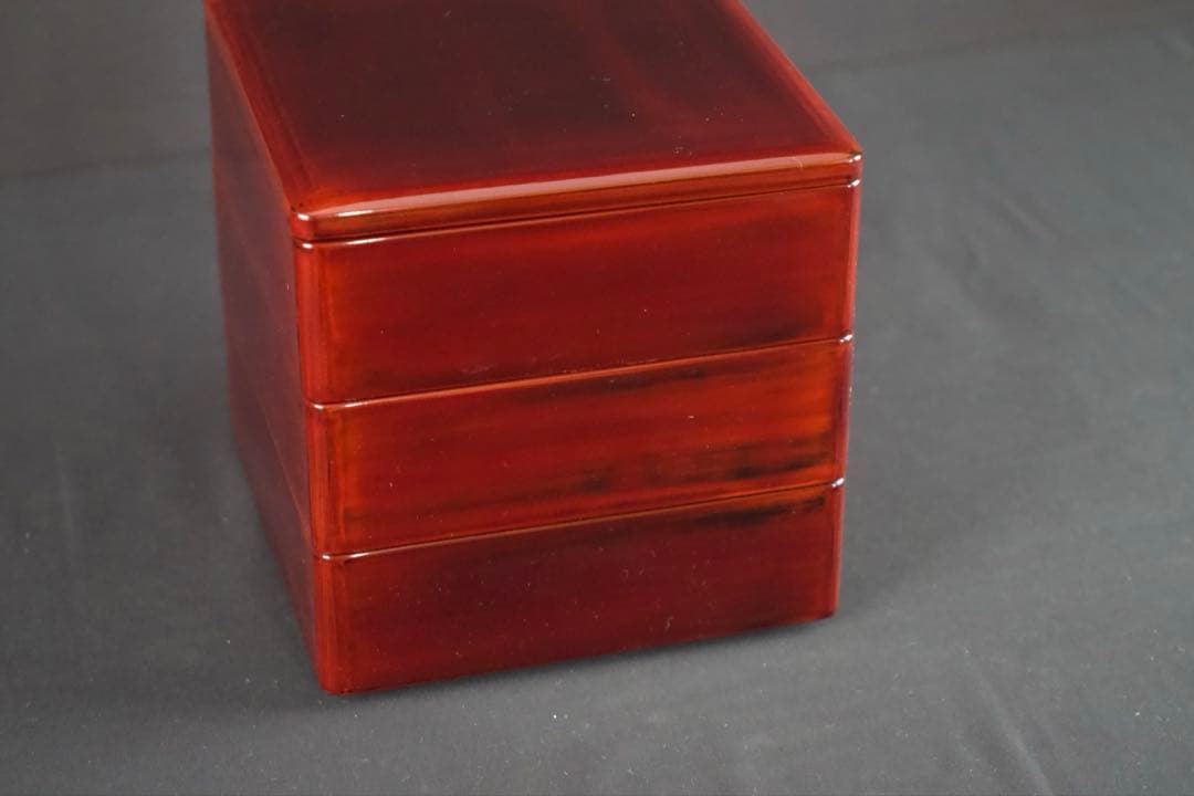 越前漆器 塗師 山本英明 作 溜塗三段重箱 共布 共箱 栞付 美品