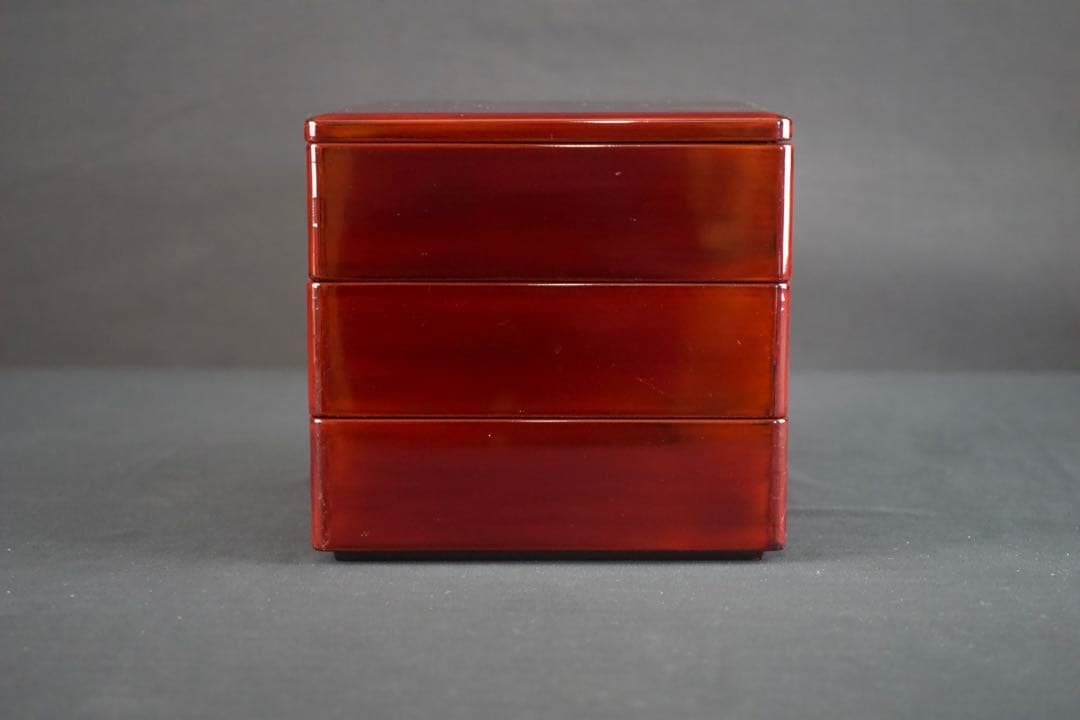 越前漆器 塗師 山本英明 作 溜塗三段重箱 共布 共箱 栞付 美品