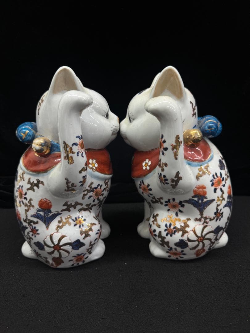 伊万里焼 招き猫 置物 縁起物 古伊万里 骨董古美術 昭和 希有 ペア