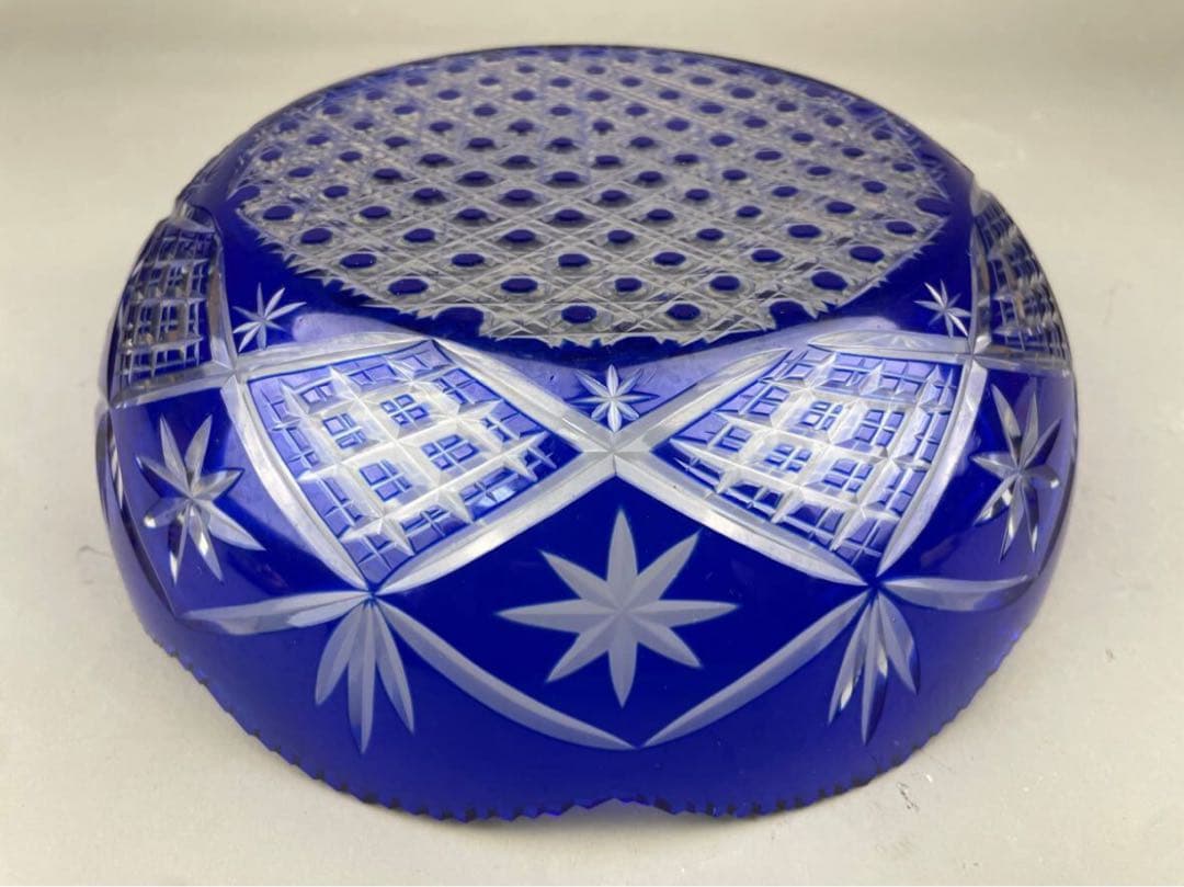 極上品 美品 薩摩切子 明治期 アンティーク 大鉢 工芸硝子 ガラスの