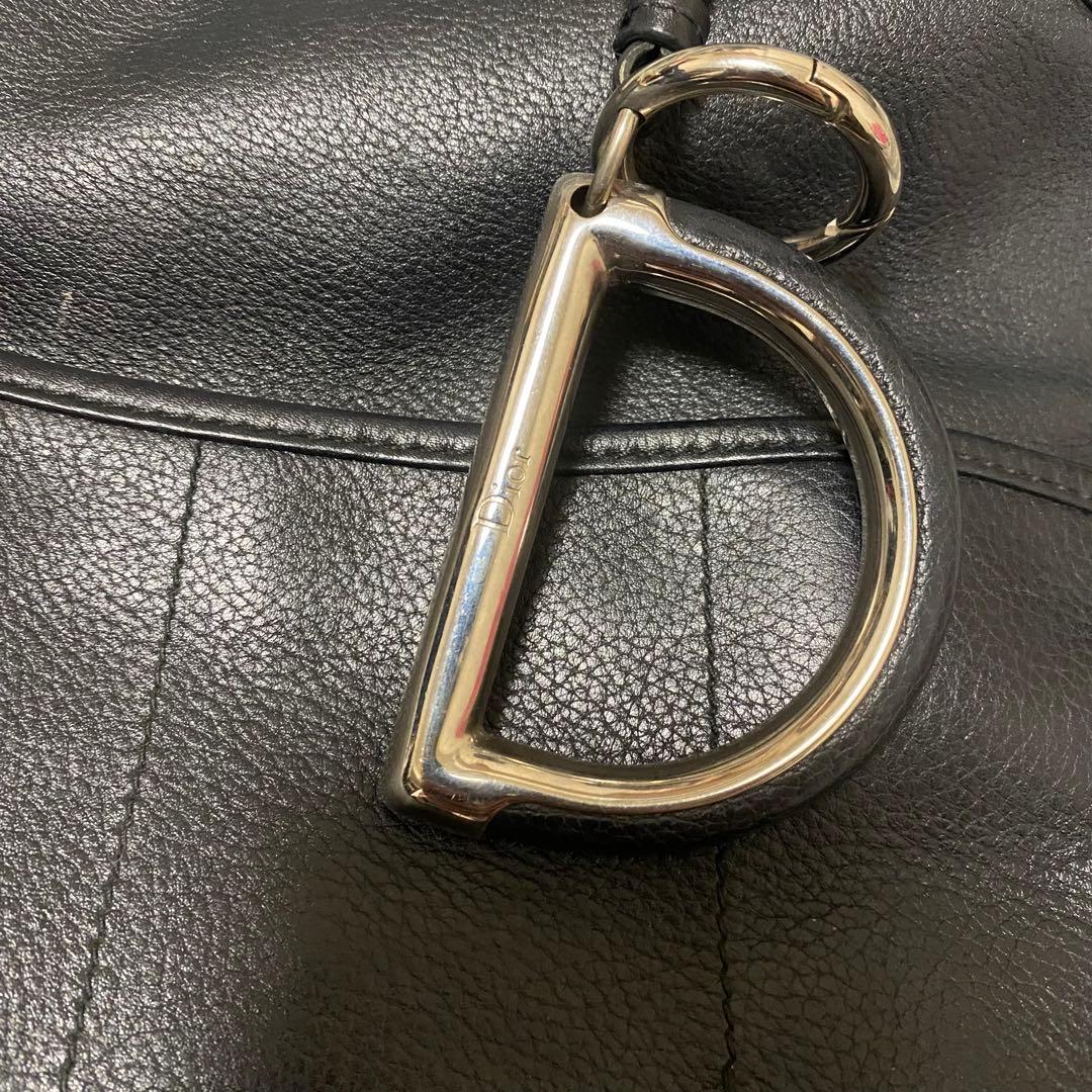 Christian Dior Dチャーム付き ブラックレザーハンドバッグ トート