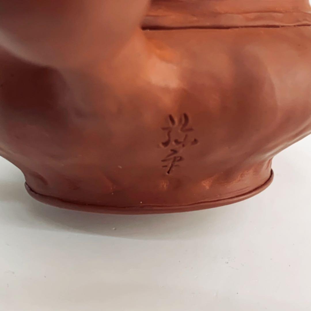 茶注9 手捻 朱泥 玉獅子】間野弥平 共箱 美術品・アンティーク