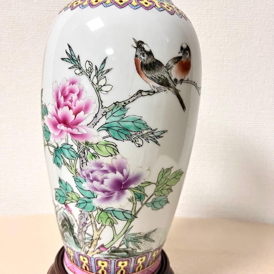 12/25迄期間限定お値引き】☆アンティーク 中国花器 牡丹鳥文詩文款