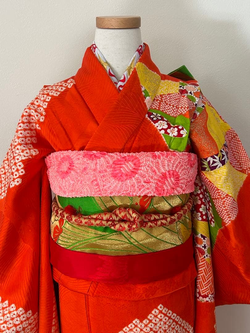 7歳　七五三　正絹着物　絞り　帯　帯揚げ　帯締め　しごき　セット