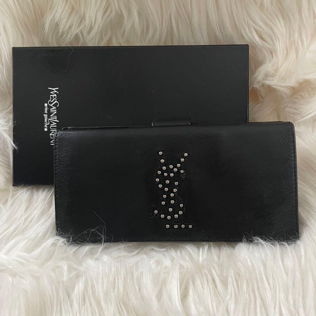 イブサンローラン YSL 二つ折り 財布 スタッズ ロゴ ブラック 黒 新品