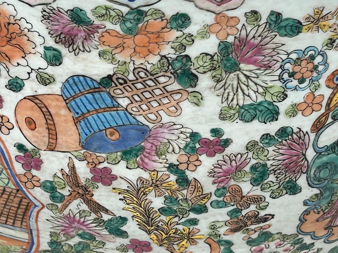 中国　粉彩人物花卉紋　植木鉢　大清乾隆年製銘　送料込み0717