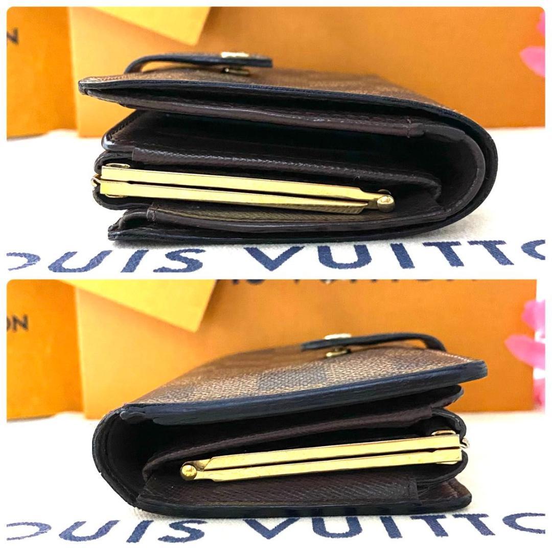 ルイ ヴィトン◎ヴィエノワ ダミエ エベヌ がま口 二つ折り コンパクト 茶色