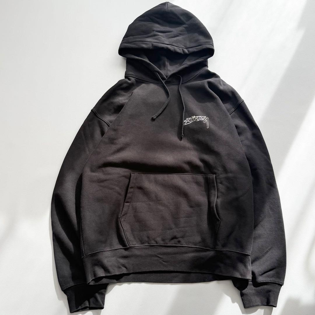 stussy 両面プリント プルオーバー パーカー XLサイズ　ブラック