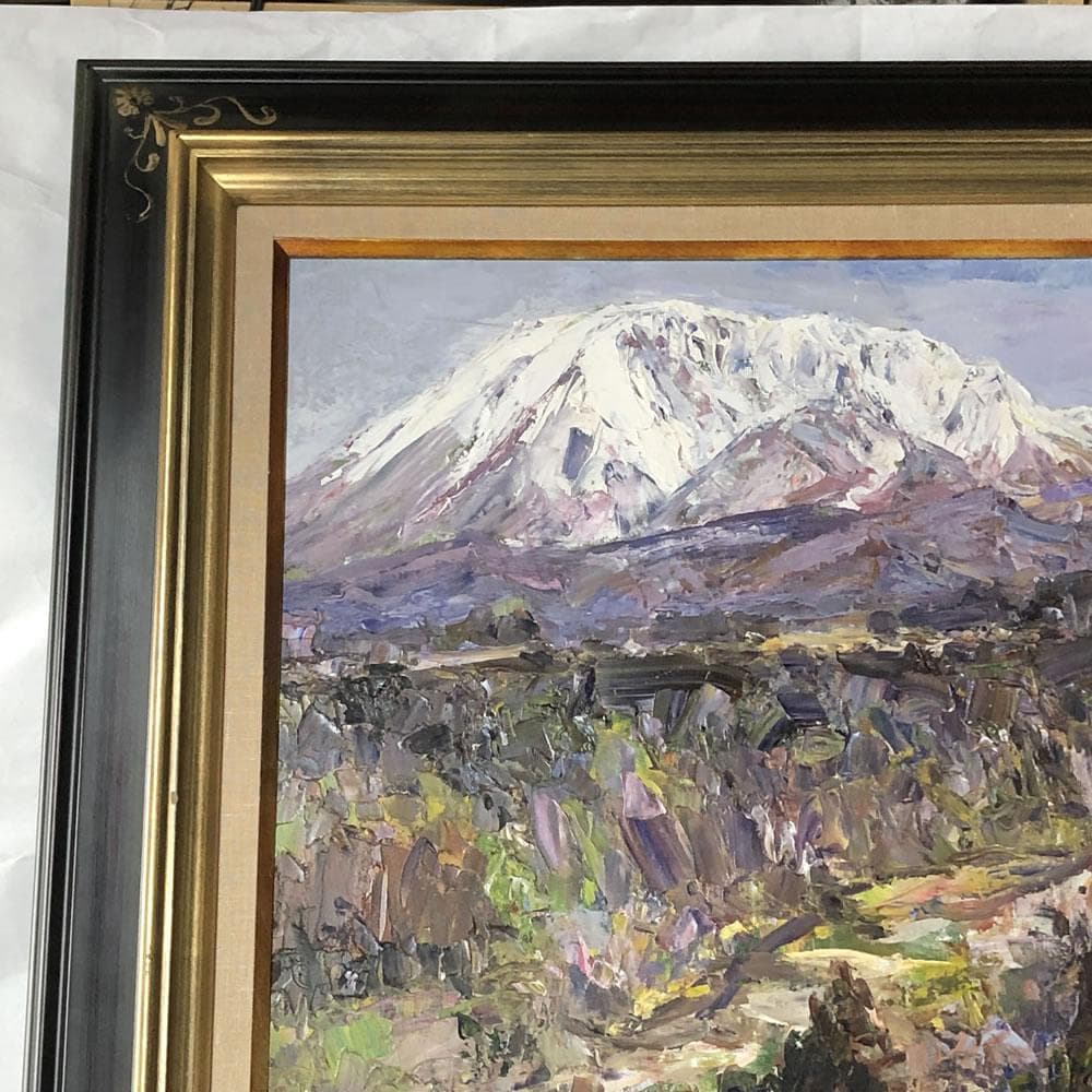 e2878 村上選 油絵 額装 「江尾より大山」 油彩 額 70×62.5cm