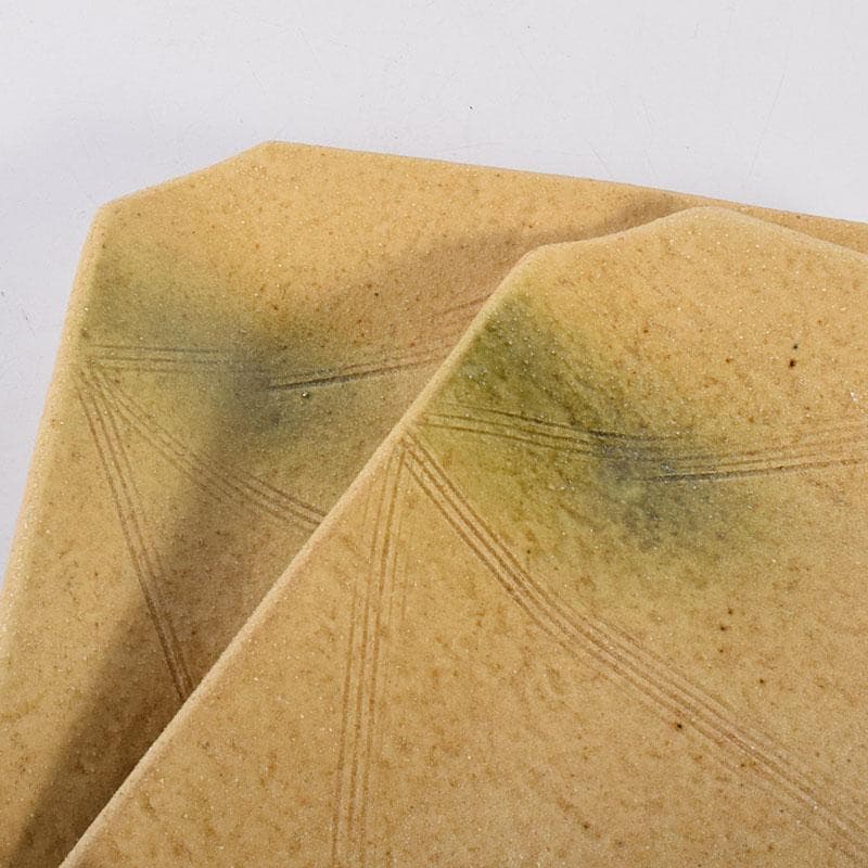 和食器 瀬戸焼 黄瀬戸 美濃不二窯 佐藤和子造 角皿 5客 共箱 VR7786C