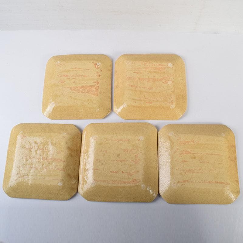 和食器 瀬戸焼 黄瀬戸 美濃不二窯 佐藤和子造 角皿 5客 共箱 VR7786C