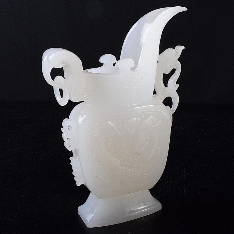 中国 玉石白玉彫刻 林權作 白玉樽 証明書・鏡面台付 V R8720 - メルカリ