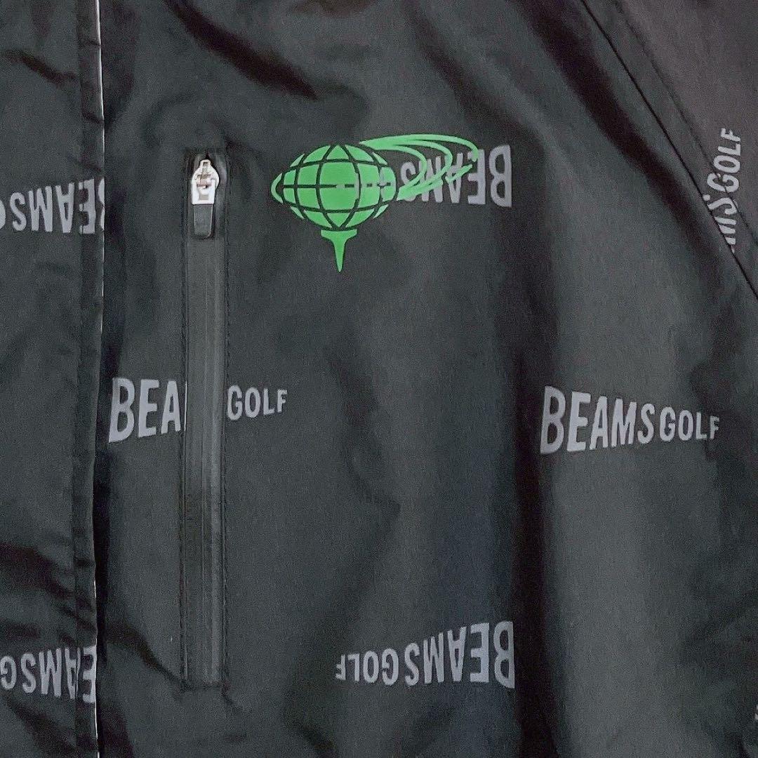 極美品　ビームスゴルフ　2WAY レインコート 2　ロゴ　総柄　ブラック　フード