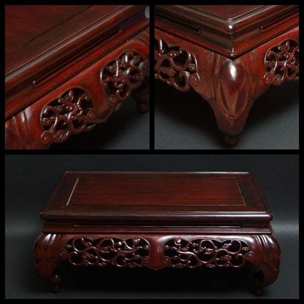 唐木紫檀製 透かし彫り唐草文 猫足花台 飾台 香炉台 盆栽台 / 華道具☆美品☆