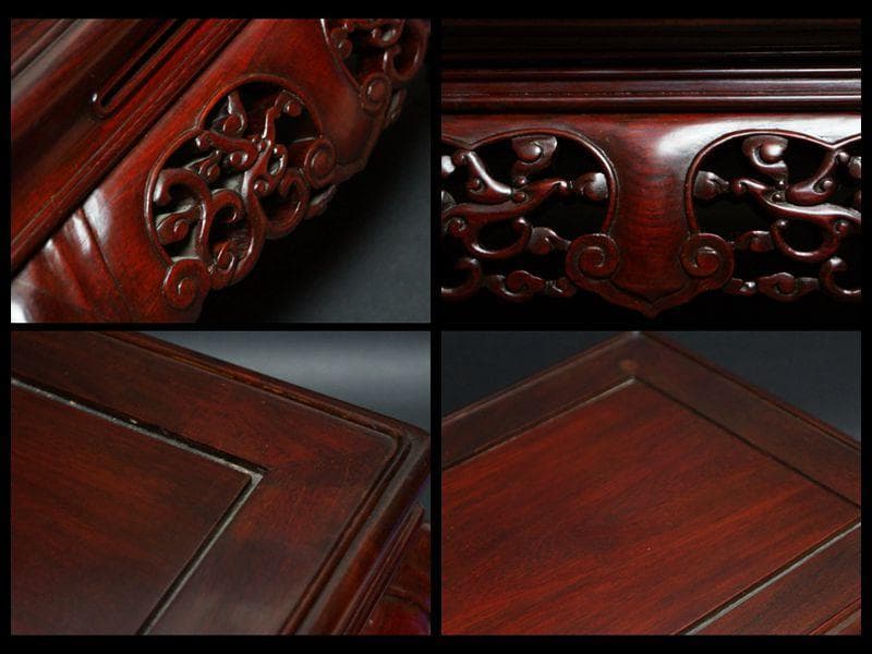 唐木紫檀製 透かし彫り唐草文 猫足花台 飾台 香炉台 盆栽台 / 華道具☆美品☆