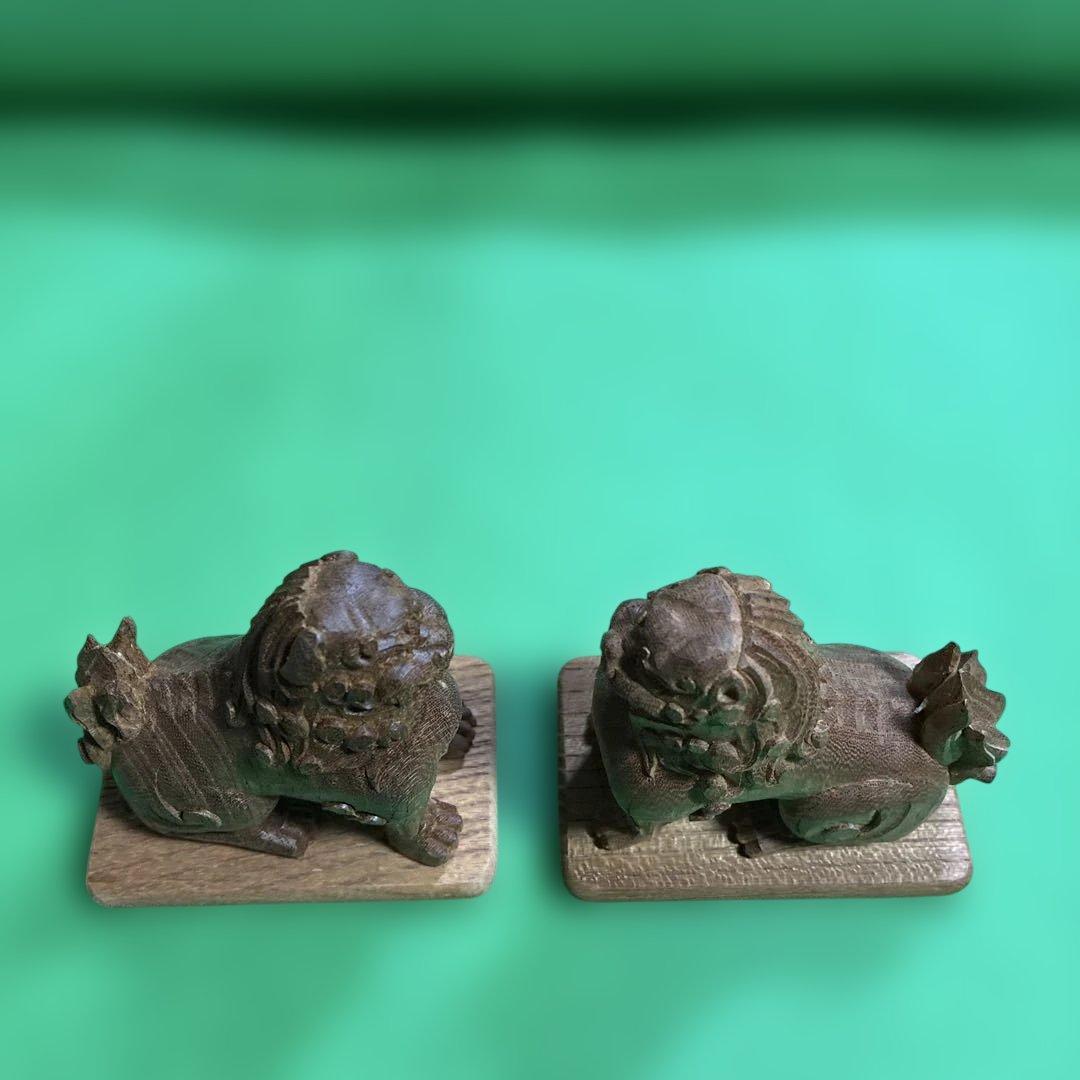 ⑧ 狛犬 彫り物（けやき材）木製 左右一対