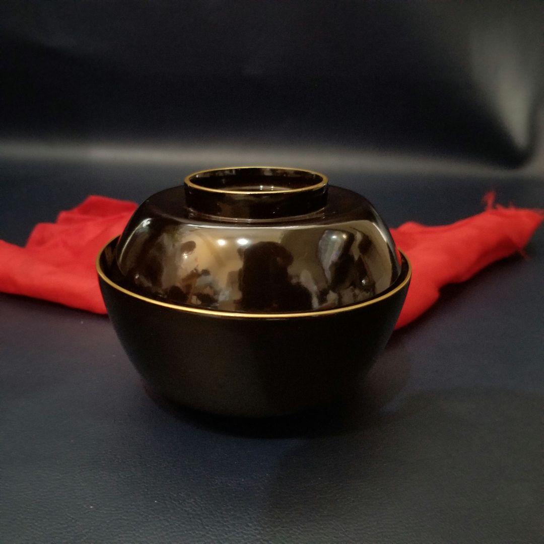 菫　黒漆塗 内総沈金 菊花紋詰 吸物椀 汁椀 茶道具 懐石 菓子椀　2客