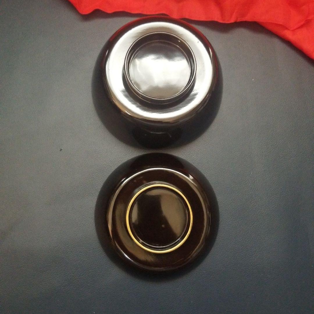 菫　黒漆塗 内総沈金 菊花紋詰 吸物椀 汁椀 茶道具 懐石 菓子椀　2客