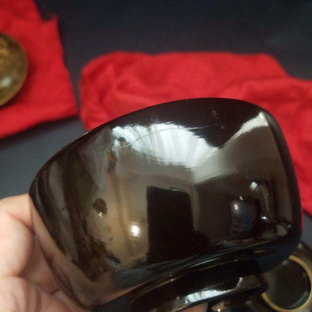 菫　黒漆塗 内総沈金 菊花紋詰 吸物椀 汁椀 茶道具 懐石 菓子椀　2客