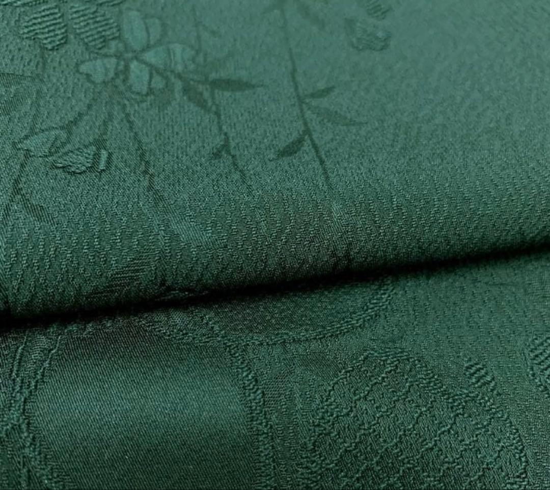 509z15.509y14.小物〇色無地 中振袖 桜 地紋 深緑 嘘つき袖付き〇