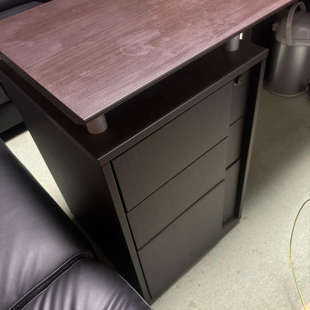 L字型 パソコンデスク ガラス棚付き ダークブラウン