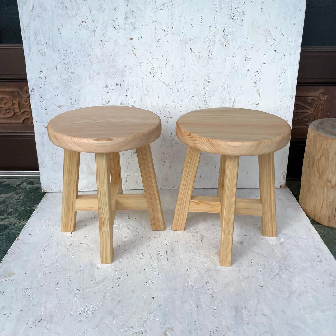 黒茶　国産ひのき　丸椅子　スツール