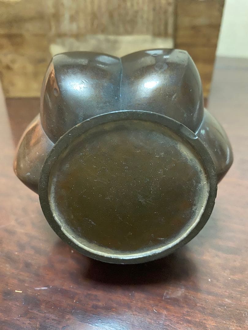 古美術 花瓶 古銅 蛙型 花入 明治