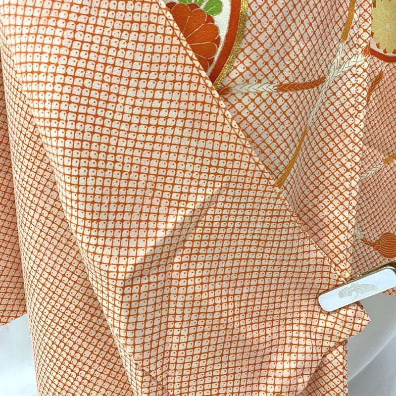 410ag120□七五三 七歳 女児 着物&袋帯&長襦袢 金駒刺繍□状態良好