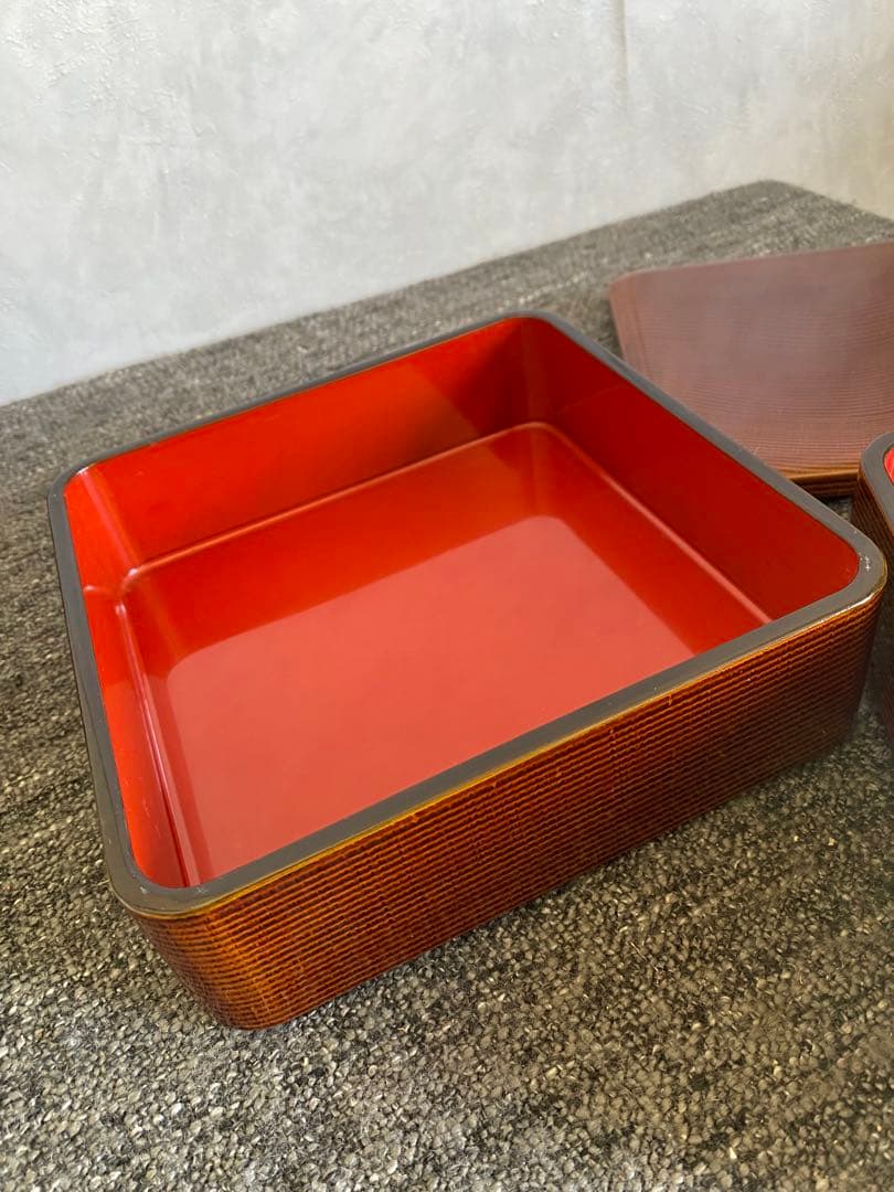 輪島塗　重箱　二段重　木目　未使用