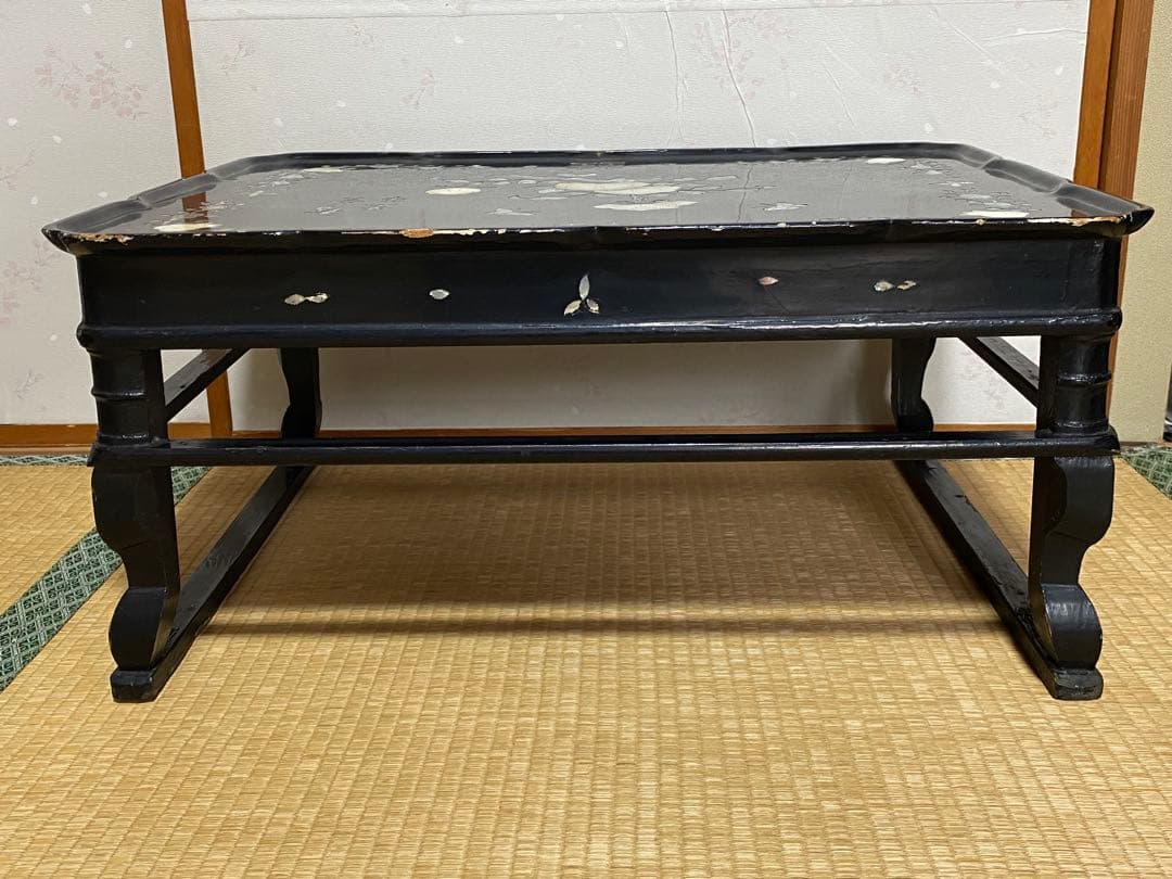 ♦中国清時代 花 蝶 柘榴 富貴 吉祥文 螺鈿細工 輪花 四方足 花台 骨董品