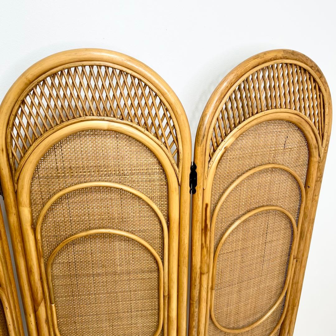 昭和レトロ 籐 ラタン 4連 パーテーション 間仕切り 衝立 エスニック