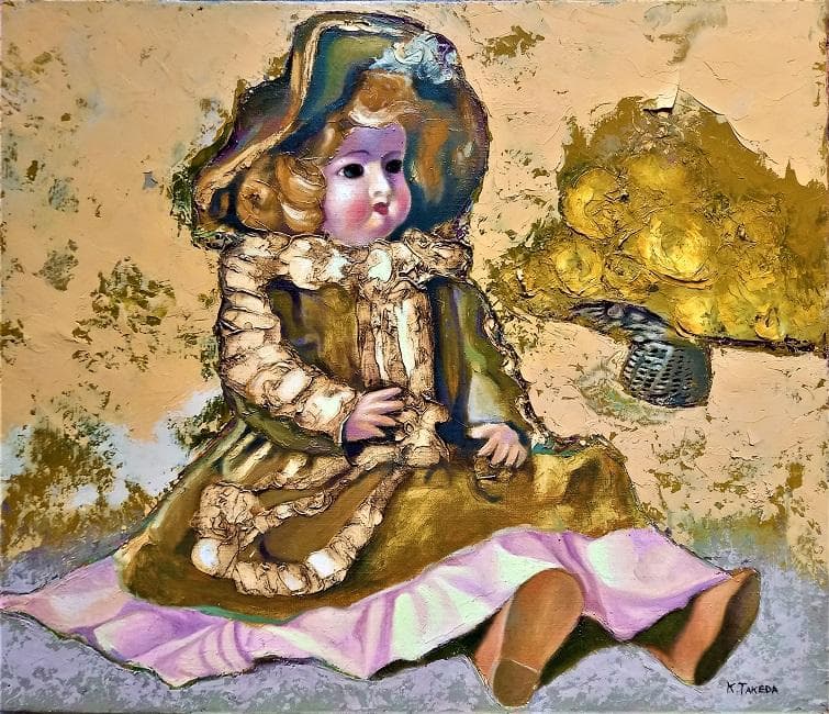 作者　K.TAKEDA　油絵　西洋人形　肉筆　Ｆ10号　額装