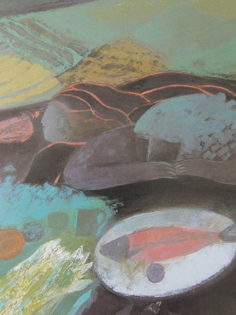 月舘れい、【或る日の食卓】、希少な額装用画集より、新品額装付、状態良好