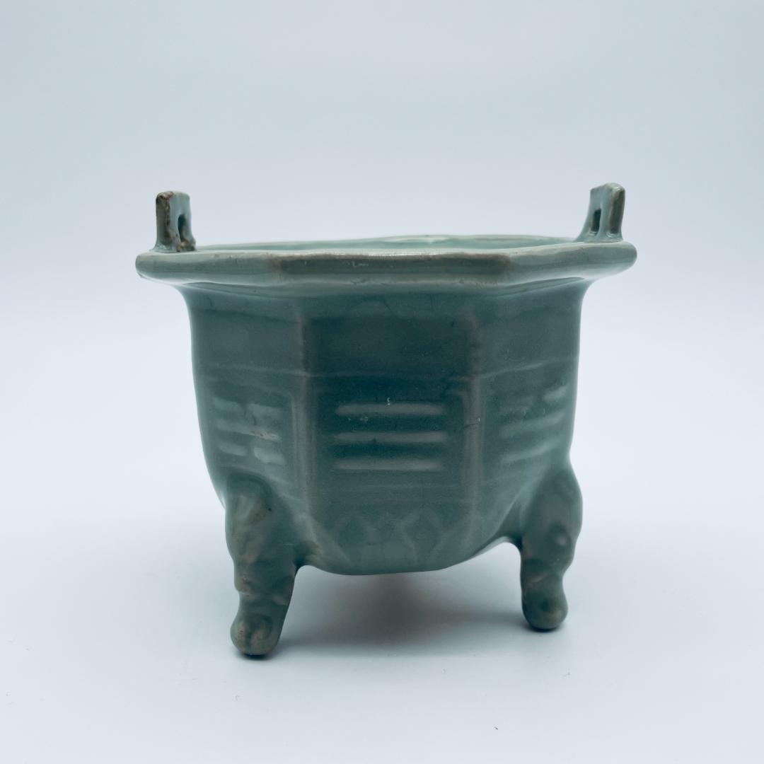 高麗】青磁 双耳六角三足獣面 香炉 朝鮮美術 朝鮮古玩