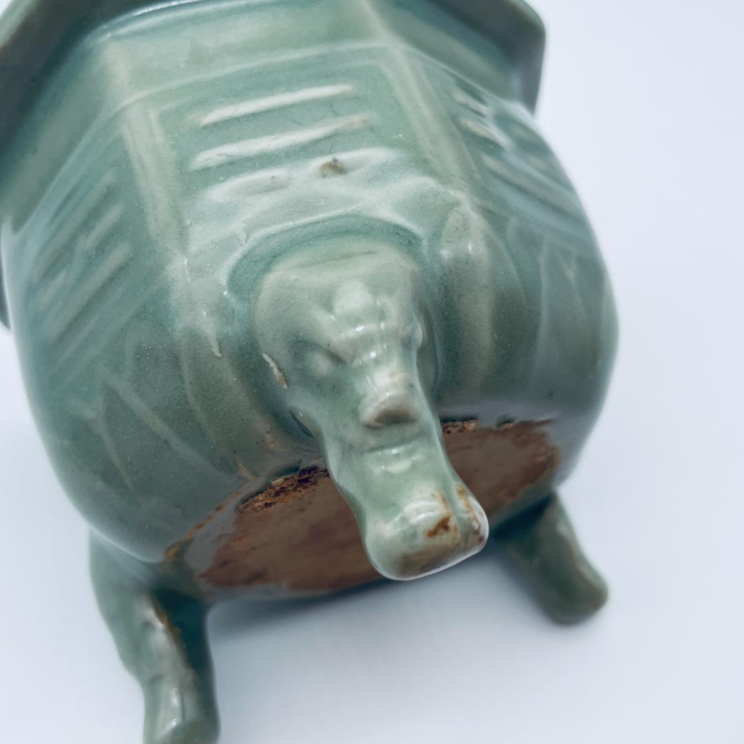 高麗】青磁 双耳六角三足獣面 香炉 朝鮮美術 朝鮮古玩