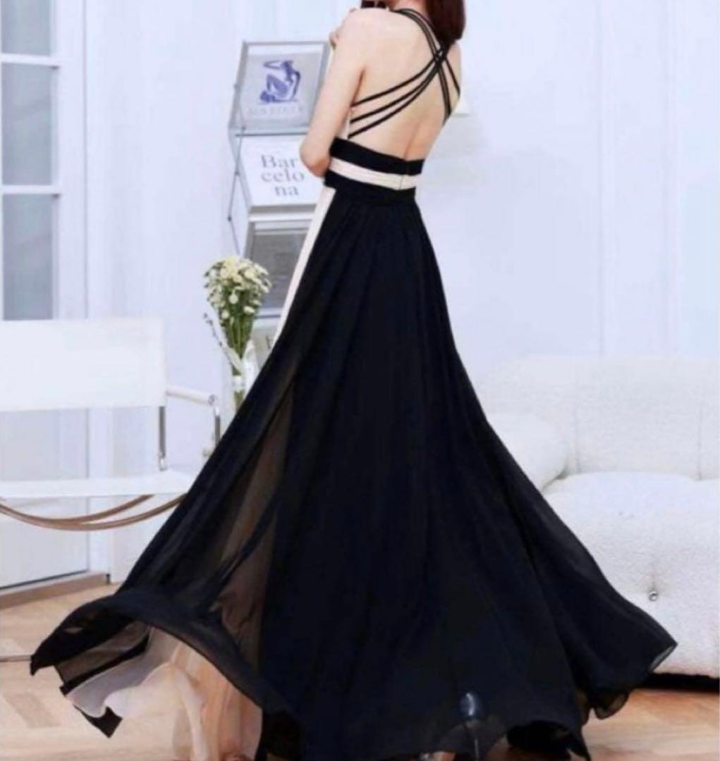 ERUKEI SETTAN バイカラー バッククロス シフォン ロングドレス 4