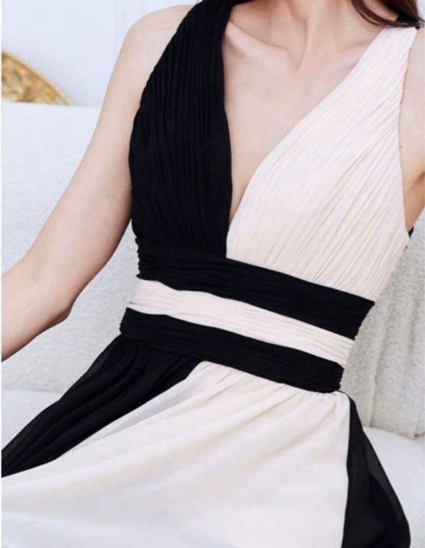 ERUKEI SETTAN バイカラー バッククロス シフォン ロングドレス 4