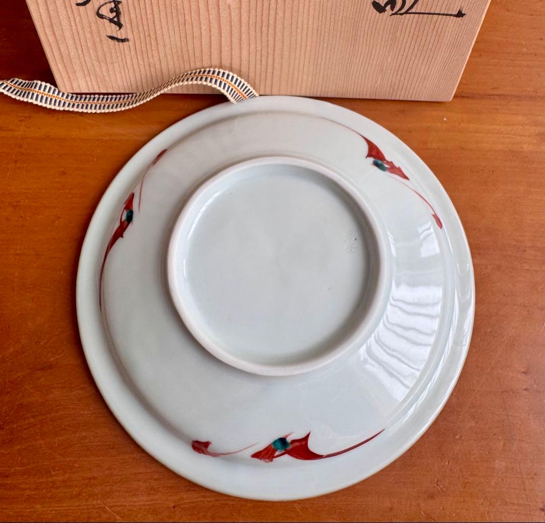 未使用木箱付〉廣永窯 赤絵鳥文皿 陶器 川喜田半泥子